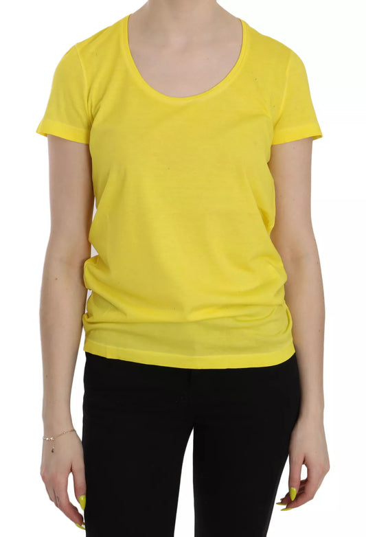 Yellow Round Neck Short Sleeve Shirt Top Blouse