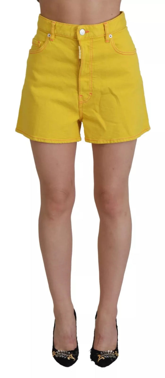 Yellow Cotton High Waist Baggy Women Hotpants Shorts