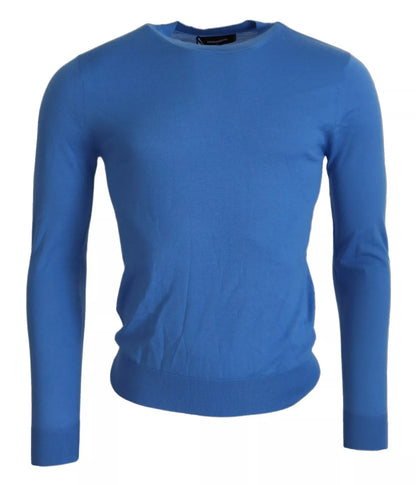 Blue Wool Long Sleeves Crewneck Pullover Sweater