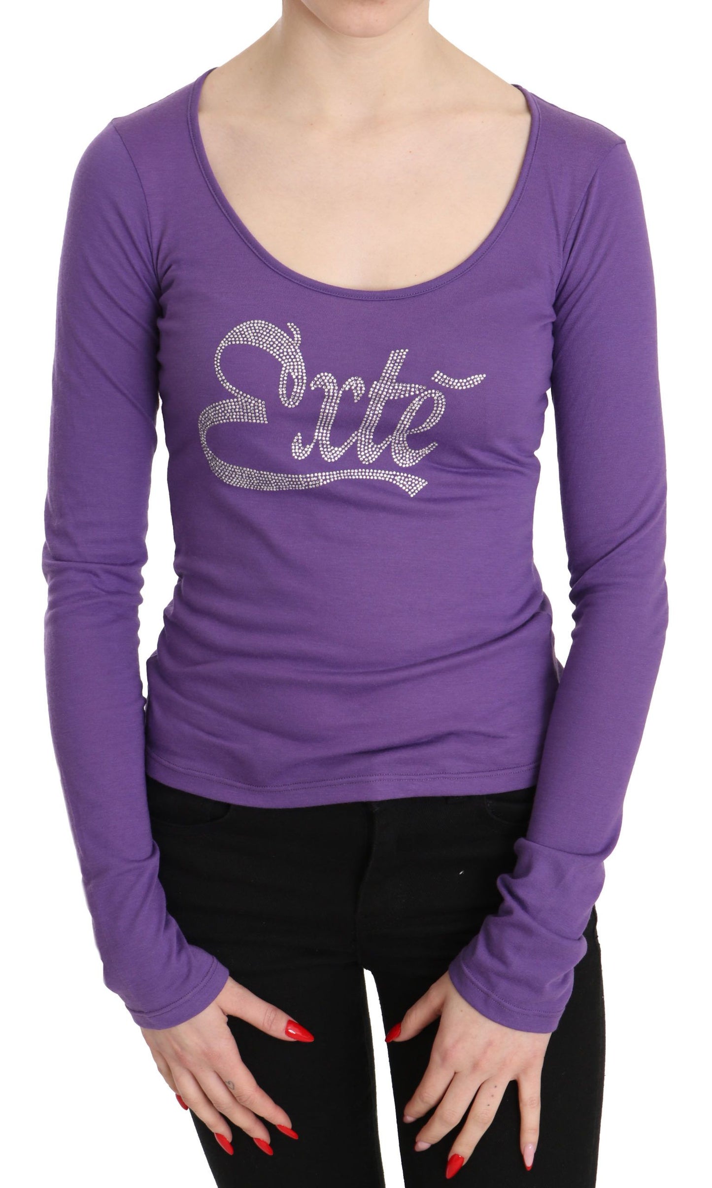 Elegant Purple Crystal Embellished Long Sleeve Top