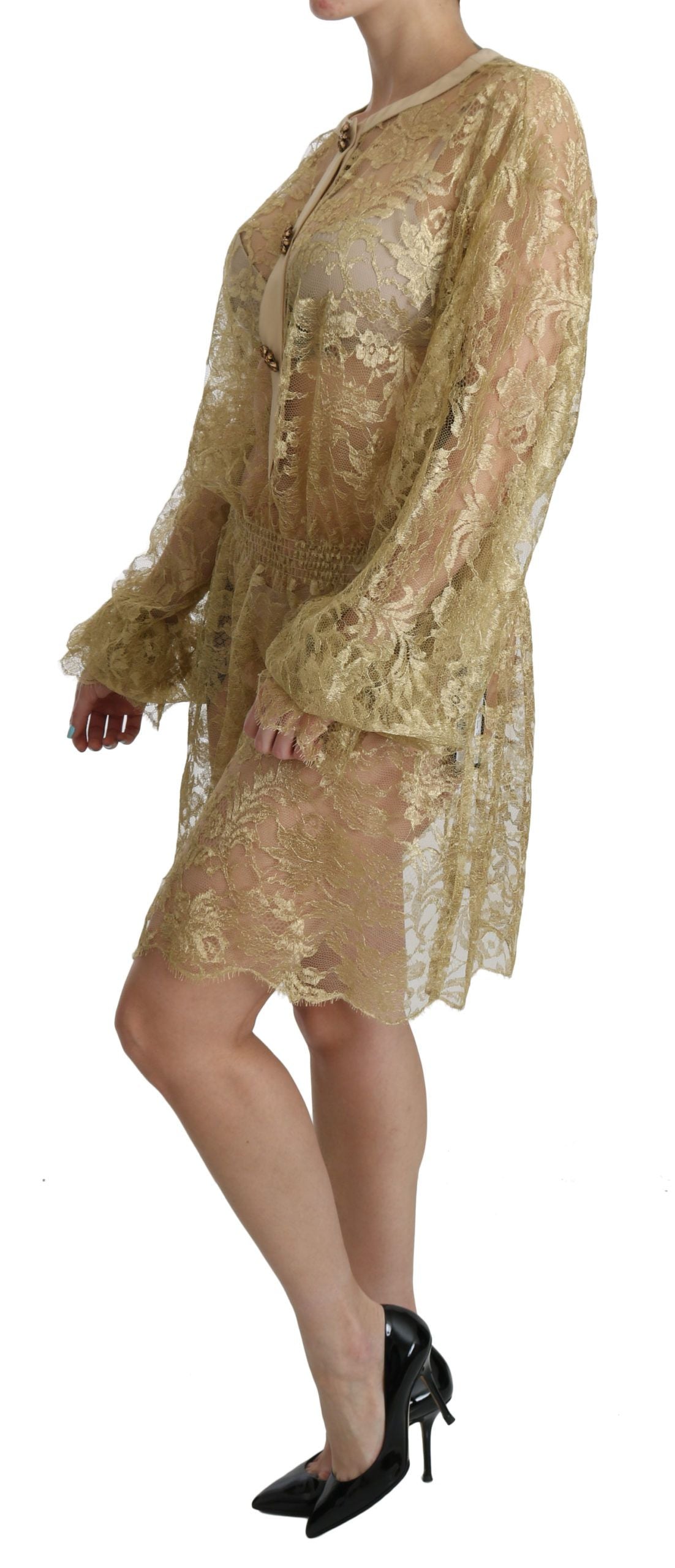 Elegant Gold Lace A-Line Knee Length Dress