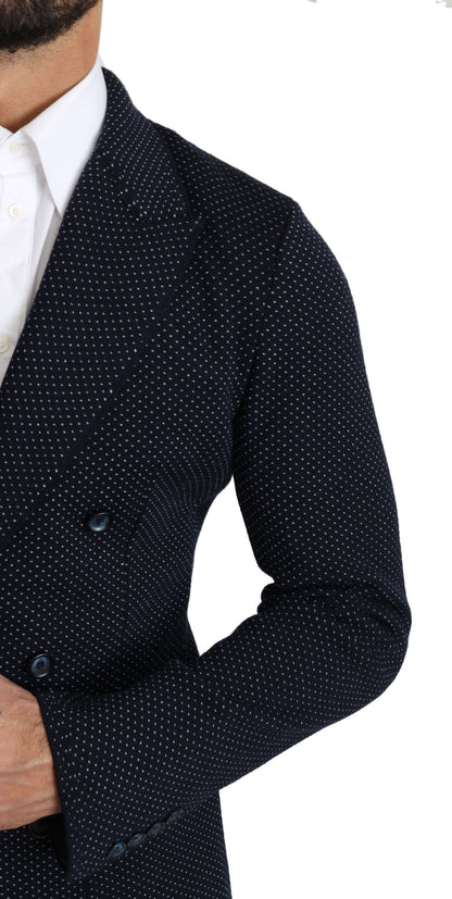 Elegant Dark Blue Dotted Slim-Fit Blazer