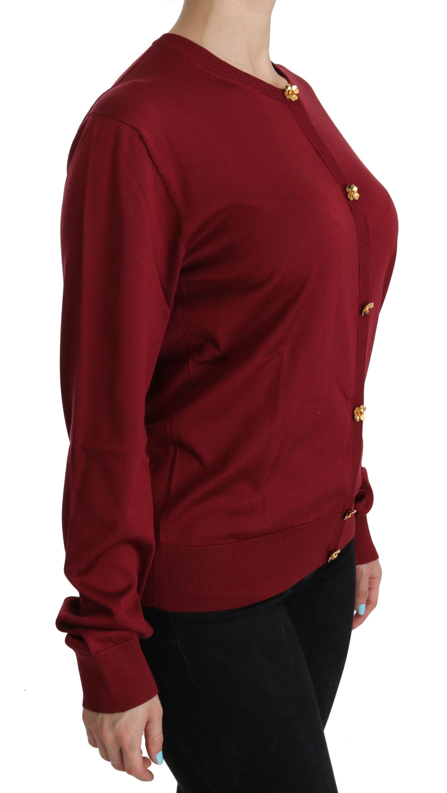 Silk Red Cardigan Top with Button Accents