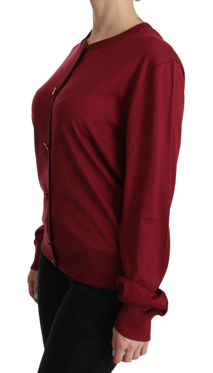 Silk Red Cardigan Top with Button Accents