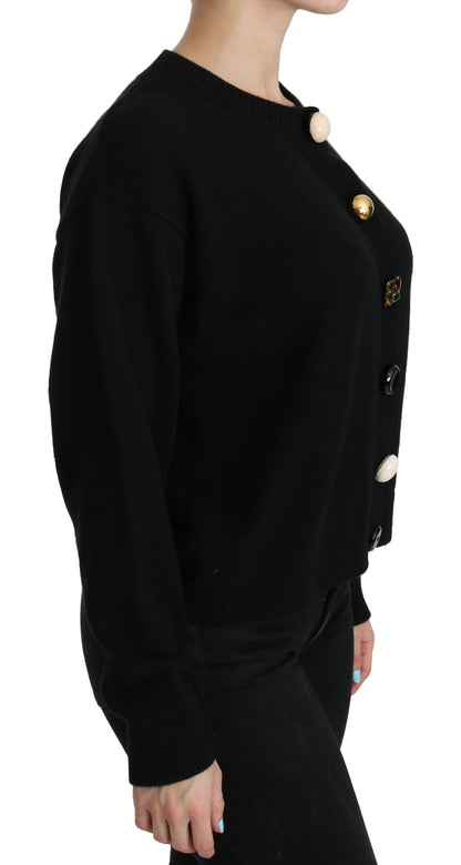 Elegant Black Cashmere Cardigan Top