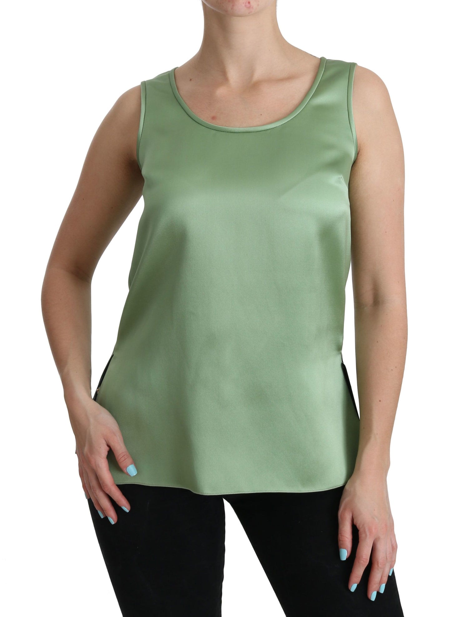 Elegant Silk Sleeveless Top in Light Mint Green