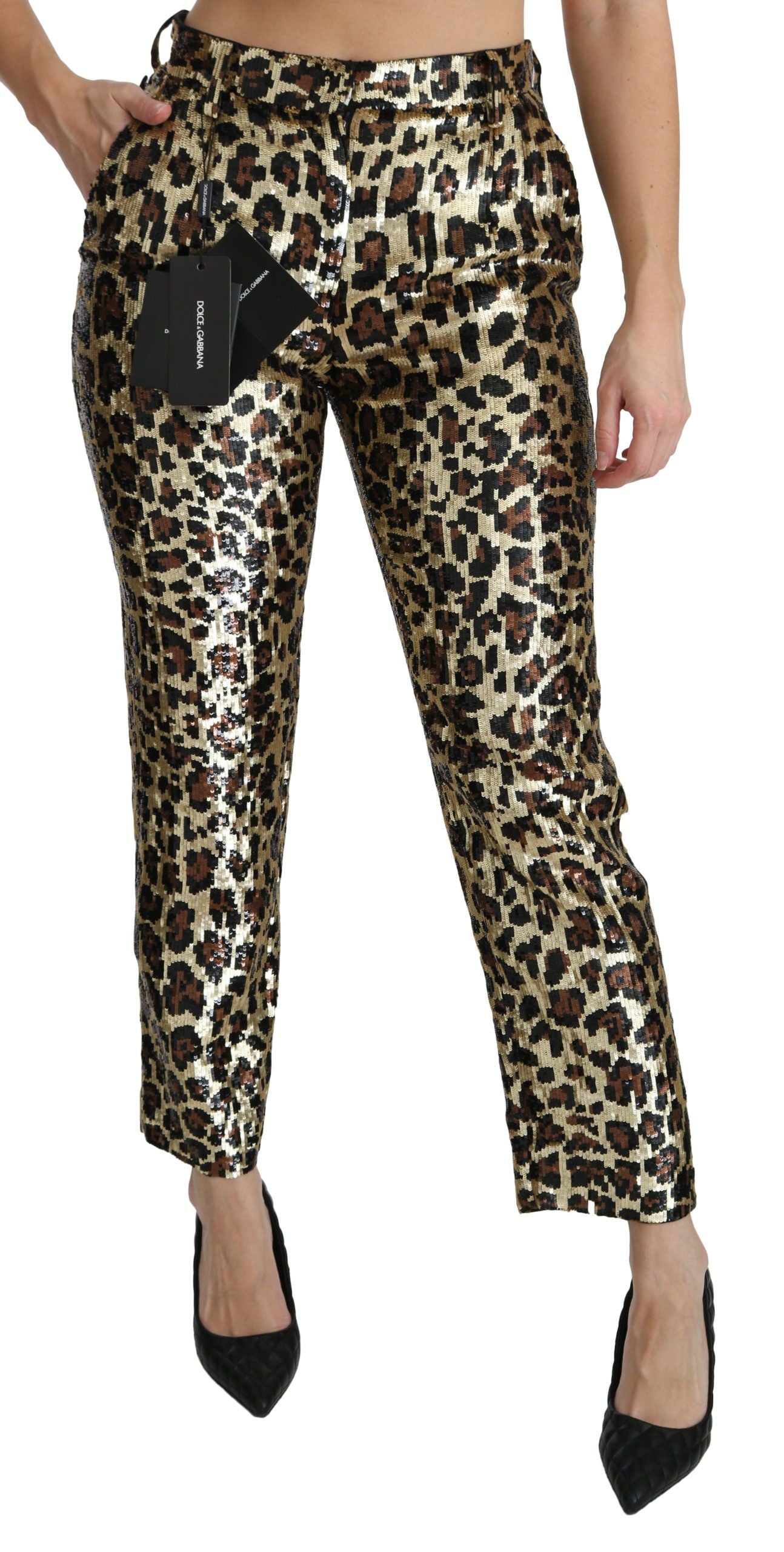 Chic High Waist Leopard Sequin Pants