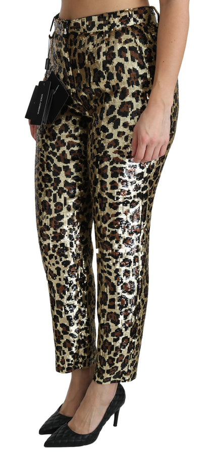 Chic High Waist Leopard Sequin Pants