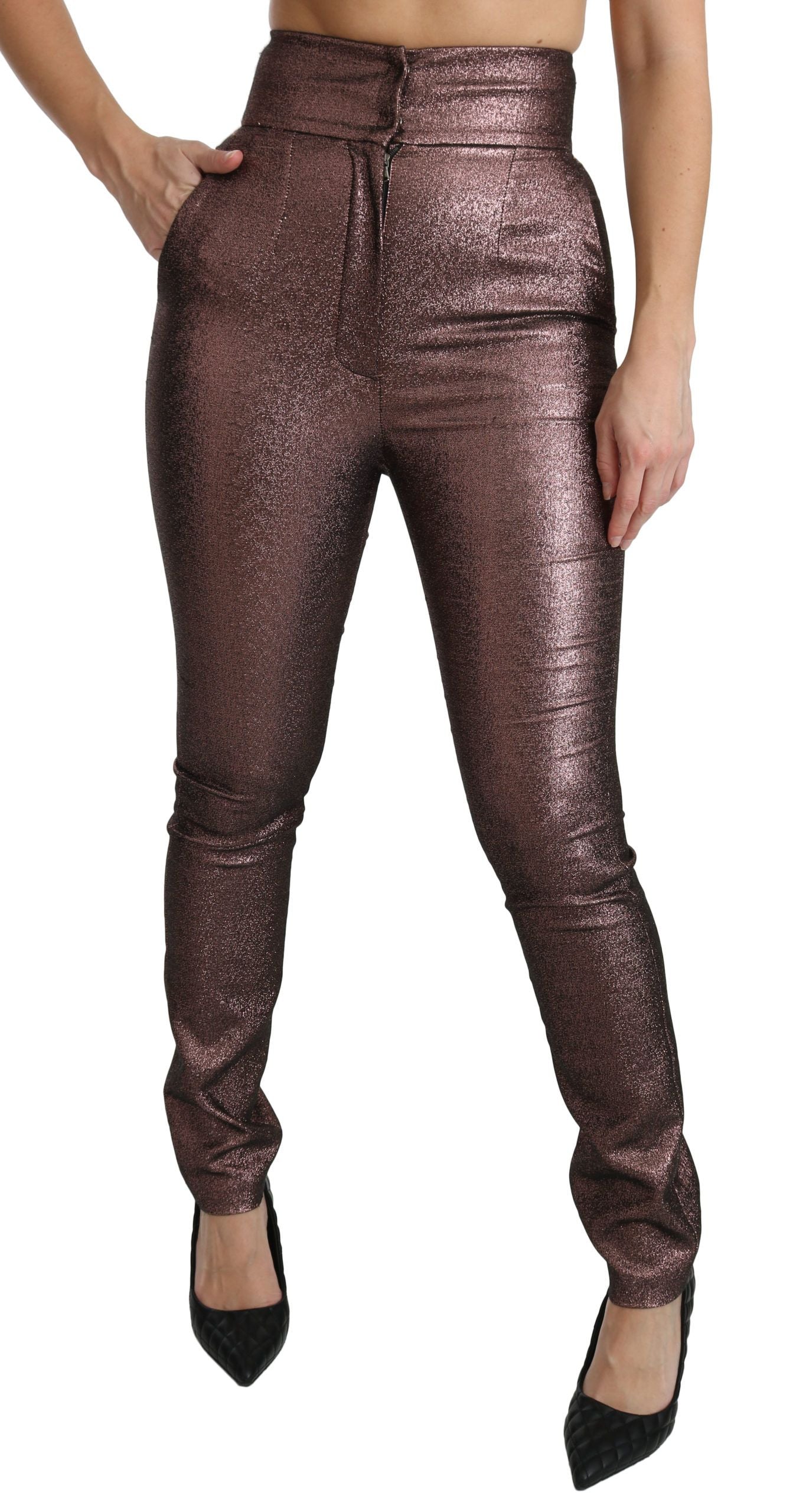 High Waist Slim Fit Metallic Pants