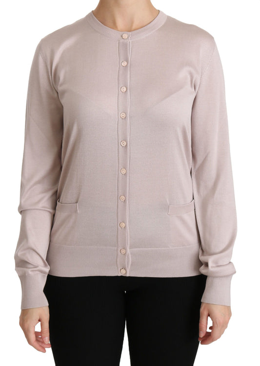 Silk Blend Pink Crew Neck Cardigan