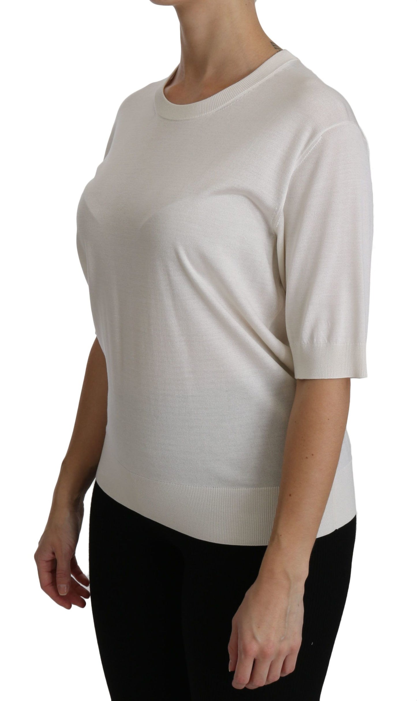 Elegant White Silk Crew Neck Top