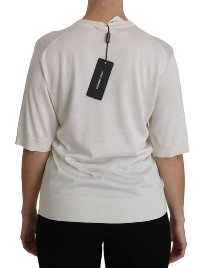 Elegant White Silk Crew Neck Top