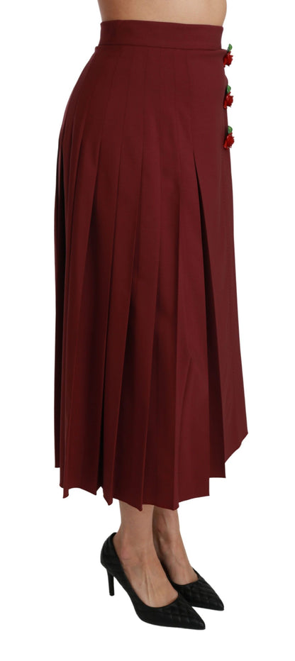 Elegant Red High Waist Virgin Wool Skirt