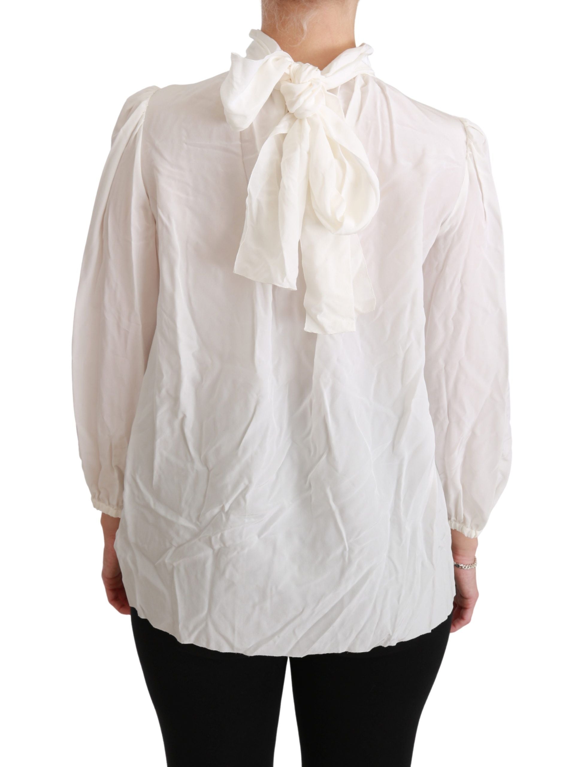 Elegant White Silk Turtle Neck Blouse