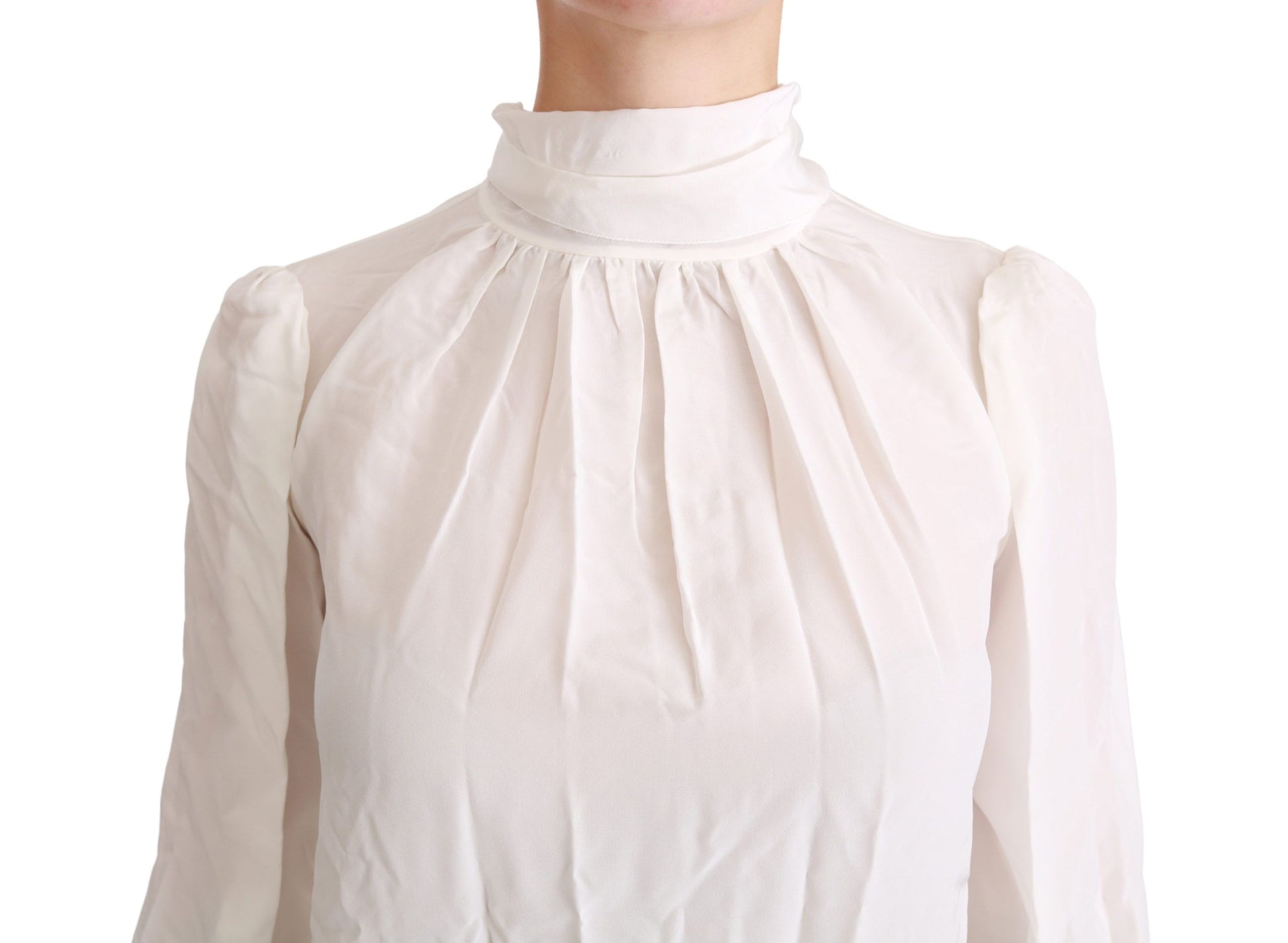 Elegant White Silk Turtle Neck Blouse