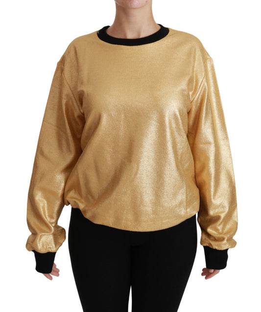 Elegant Gold Crew Neck Cotton Sweater