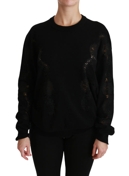 Elegant Cashmere Crewneck Sweater with Lace Detail