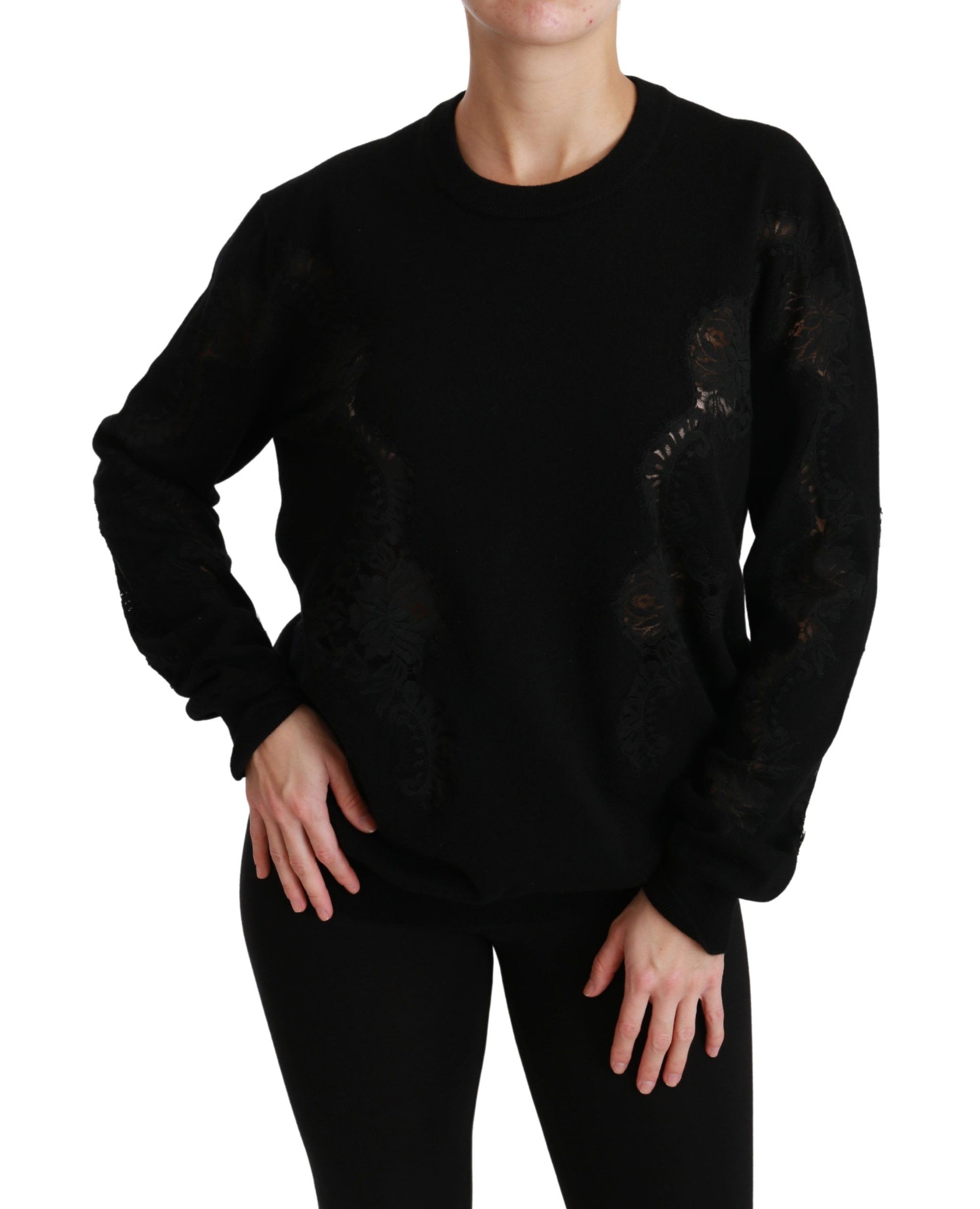 Elegant Cashmere Crewneck Sweater with Lace Detail