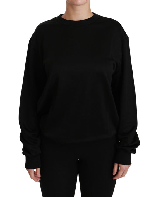 Elegant Black Cotton Crew Neck Pullover Sweater