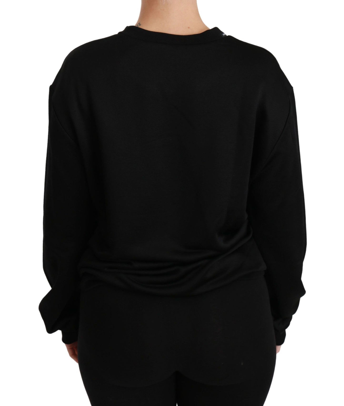 Elegant Black Cotton Crew Neck Pullover Sweater