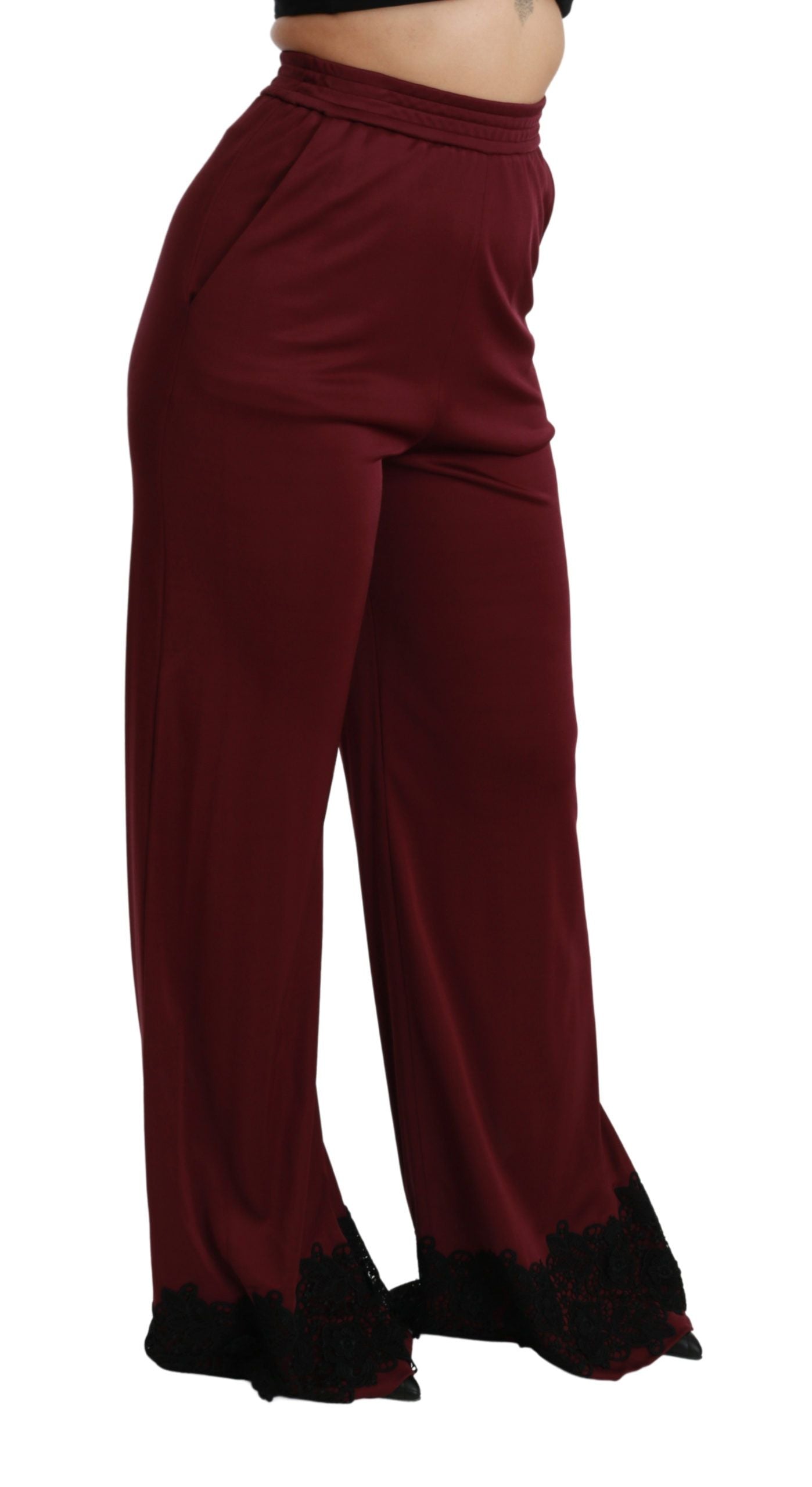 Elegant Maroon High Waist Wide Leg Trousers