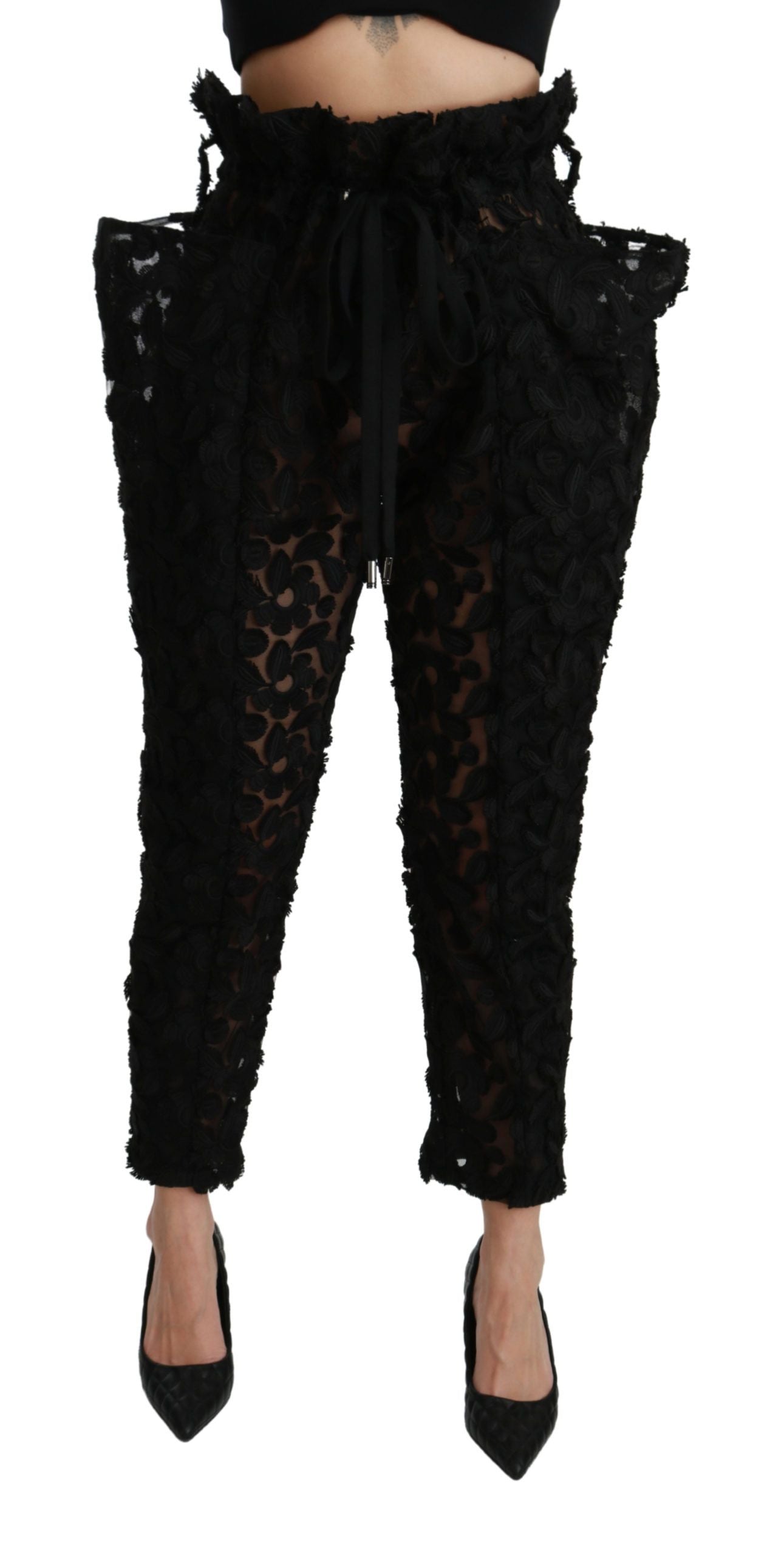 Chic Tapered High Waist Lace Pants