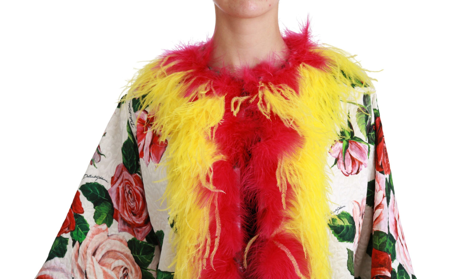 Elegant Floral Cape Jacket with Fur Details