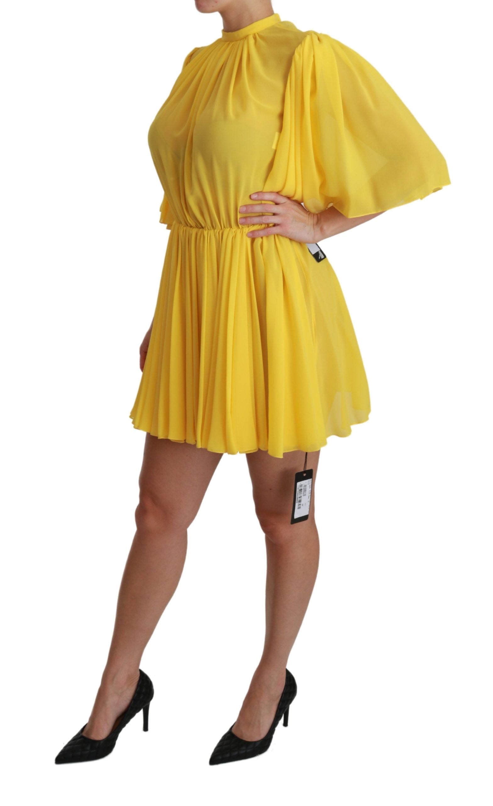 Silk Pleated A-line Mini Dress in Sunshine Yellow