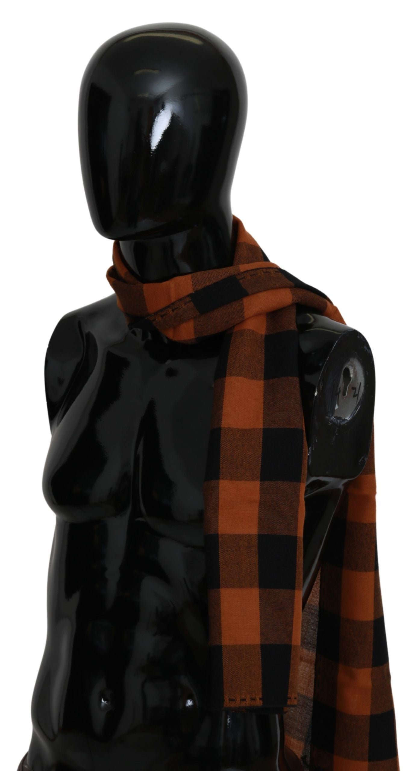 Chic Orange Check Wool Blend Scarf