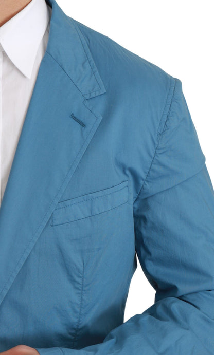 Elegant Blue Cotton Formal Blazer