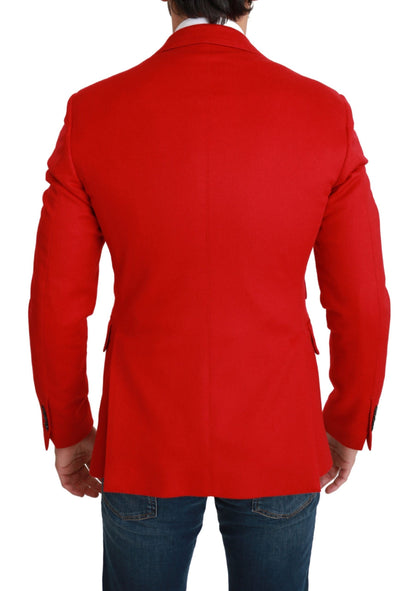 Elegant Red Cashmere Slim Fit Blazer