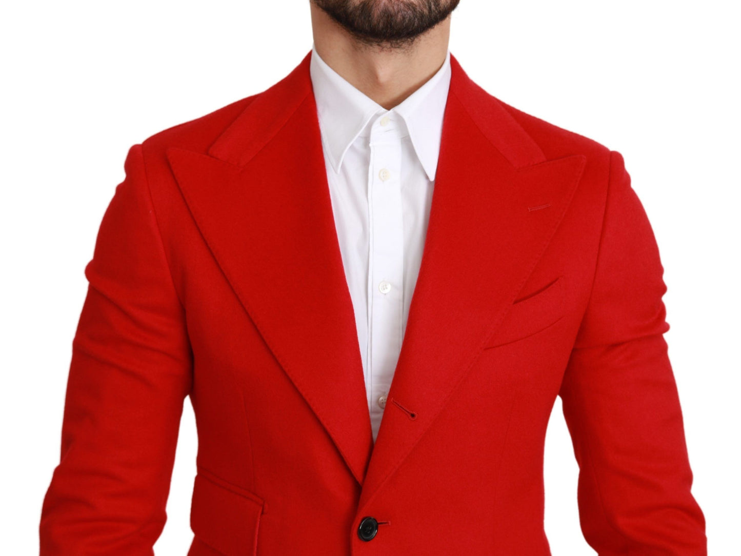 Elegant Red Cashmere Slim Fit Blazer