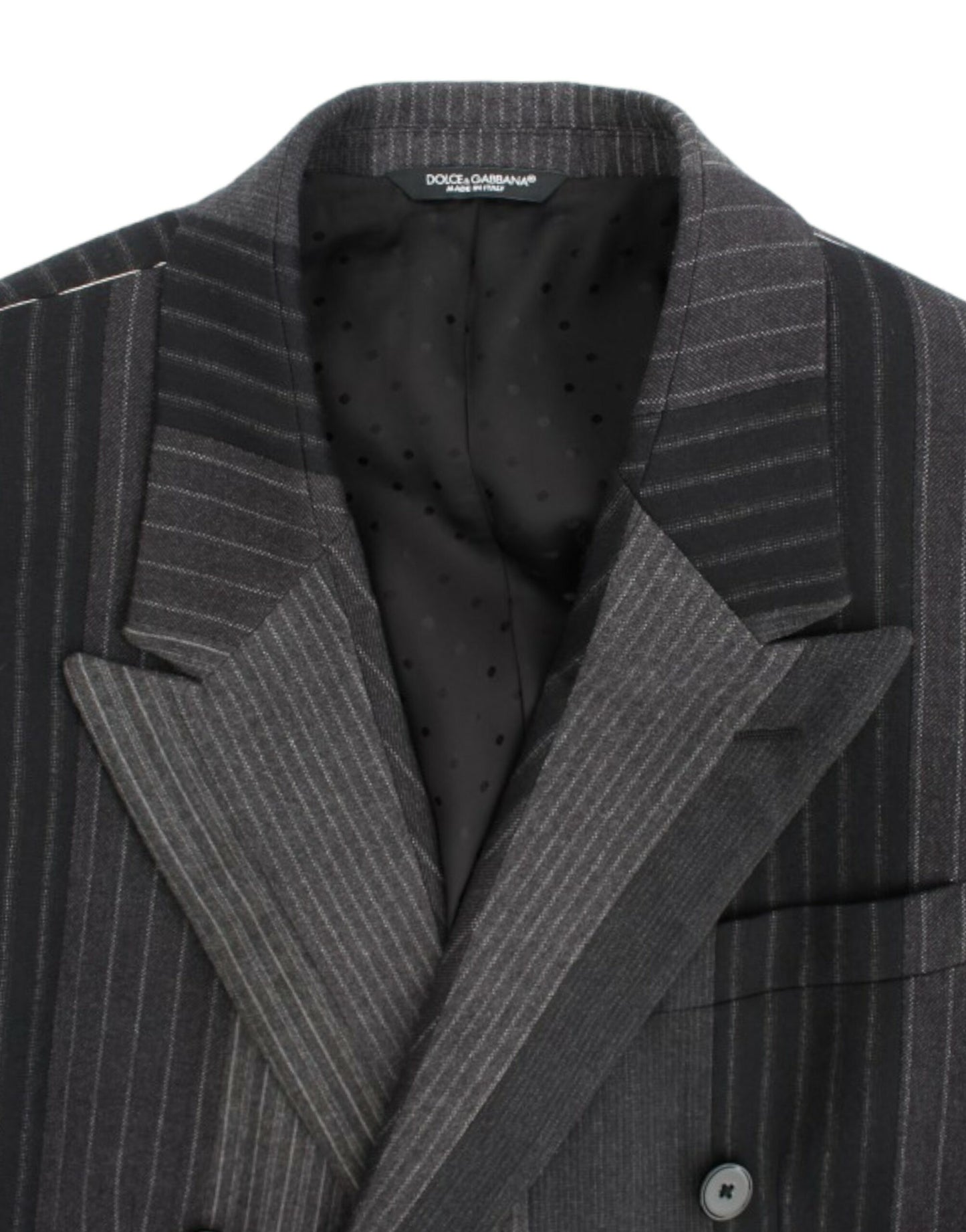 Elegant Gray Striped Wool Slim Blazer
