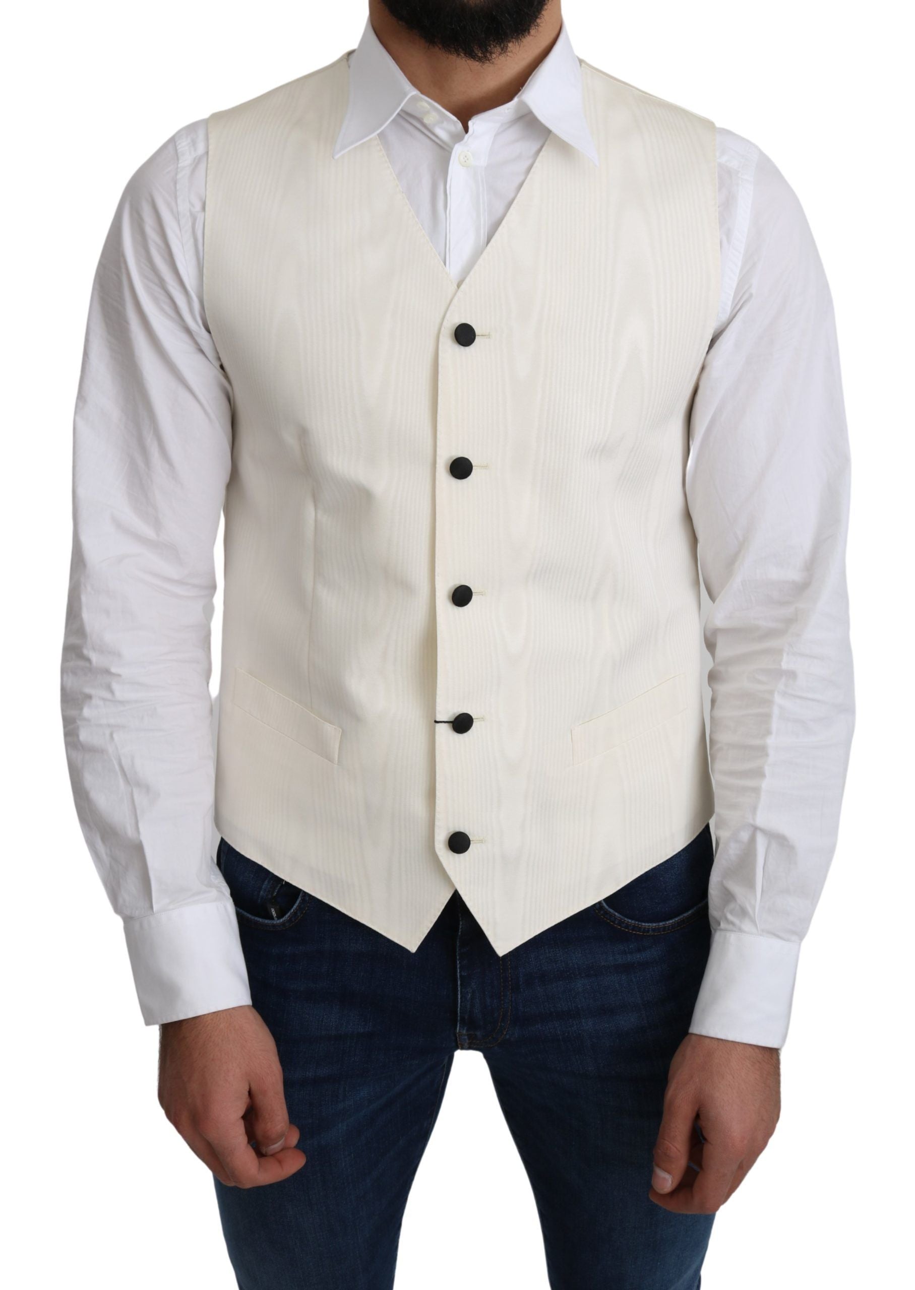 Elegant Off-White Silk Formal Vest