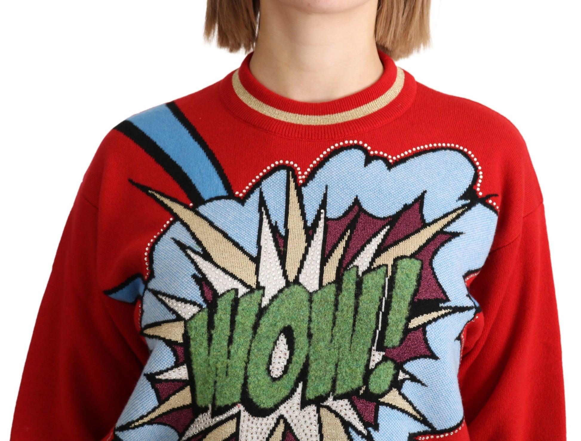 Radiant Red Cartoon Motive Cashmere Sweater