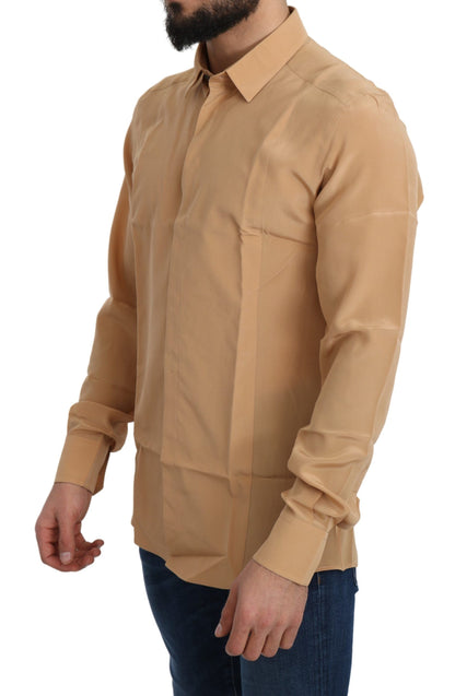 Elegant Yellow Silk Men's Formal Shirt