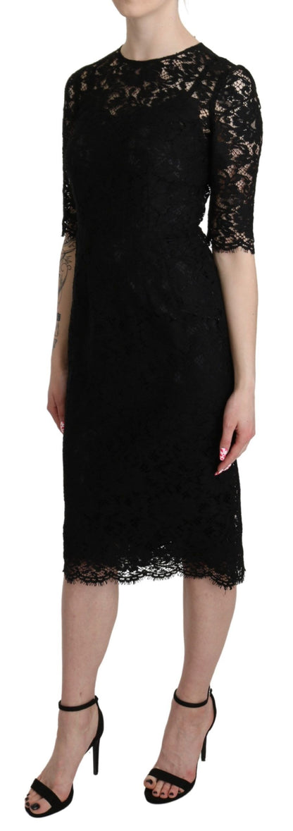 Elegant Black Lace Sheath Knee-Length Dress