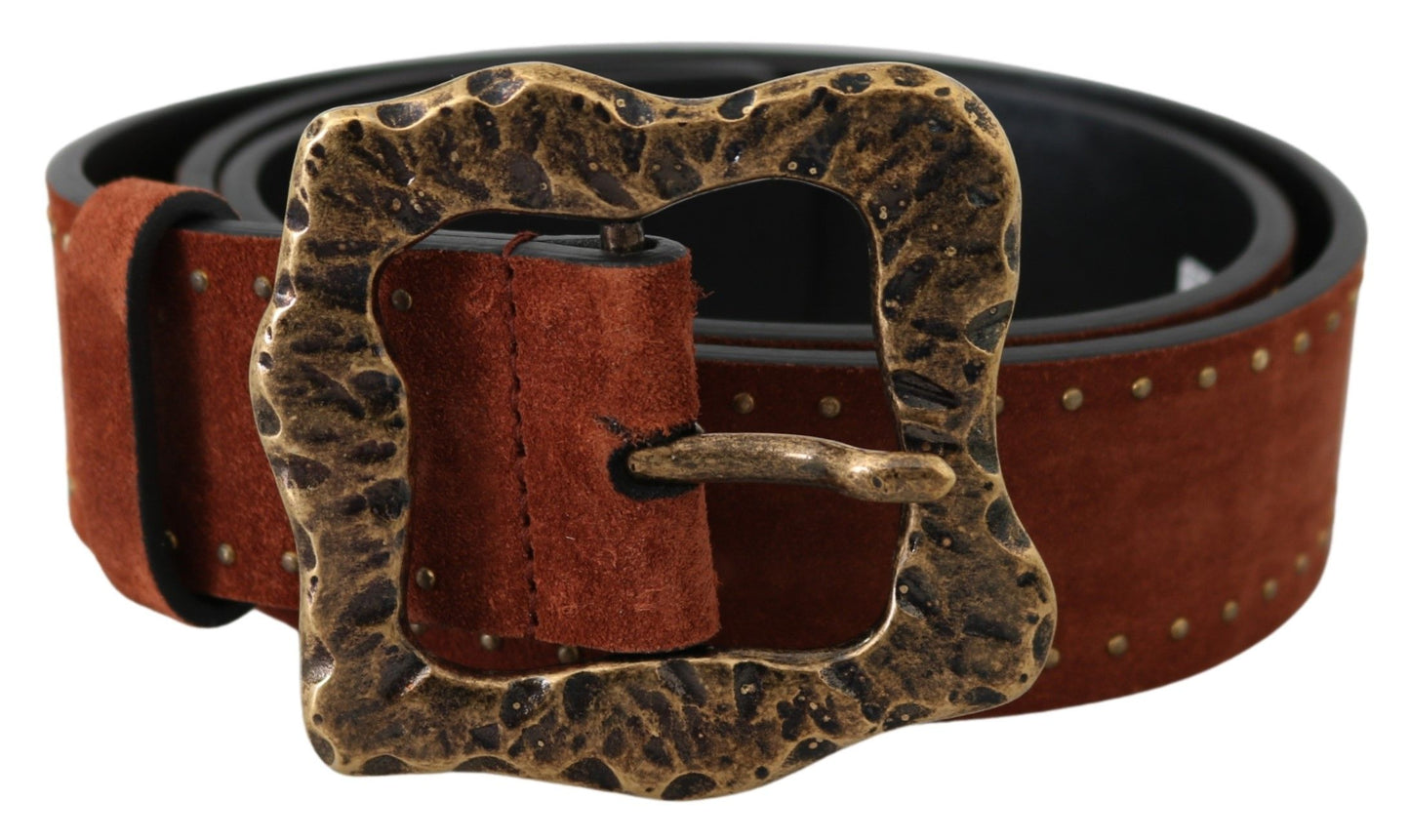 Elegant Suede Leather Belt with Gold Studs