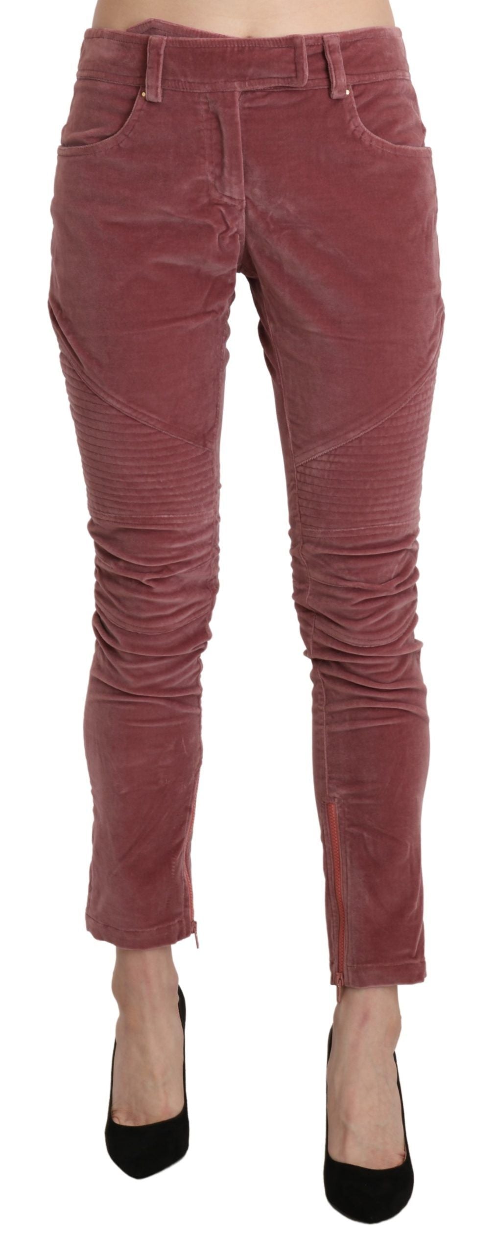 Chic Red Mid Waist Skinny Trousers