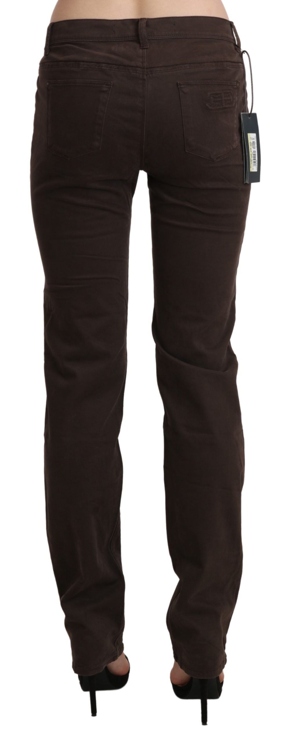 Chic Brown Mid Waist Skinny Trousers