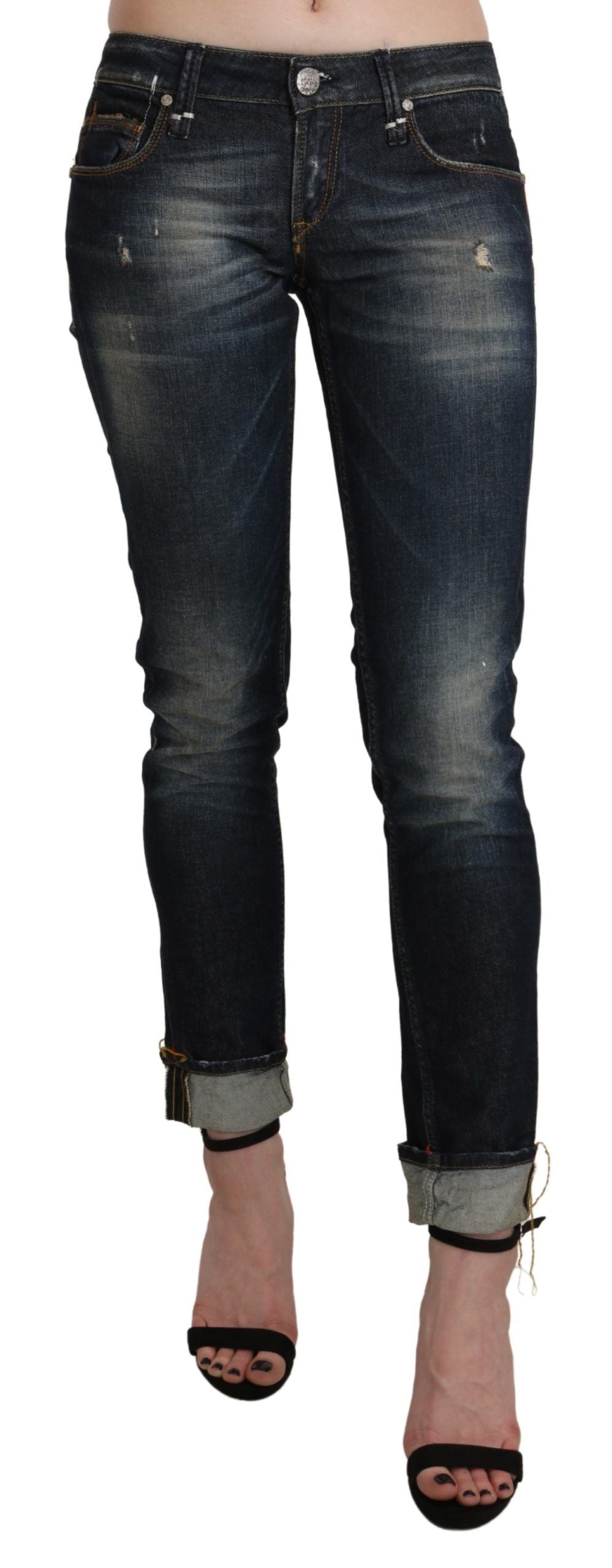 Chic Dark Blue Skinny Cropped Jeans