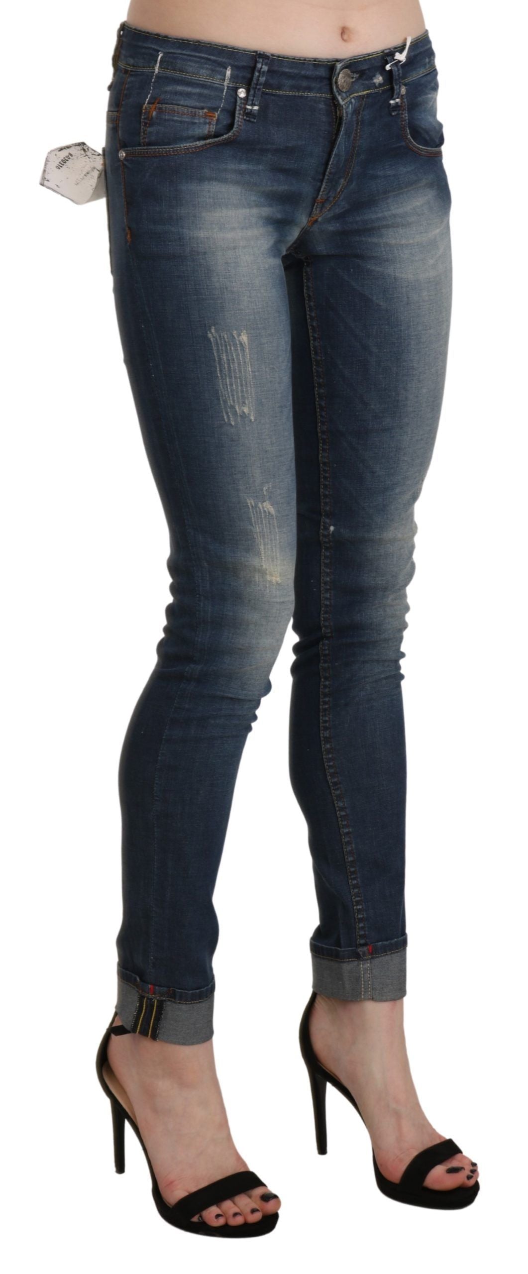 Chic Blue Washed Skinny Cropped Jeans