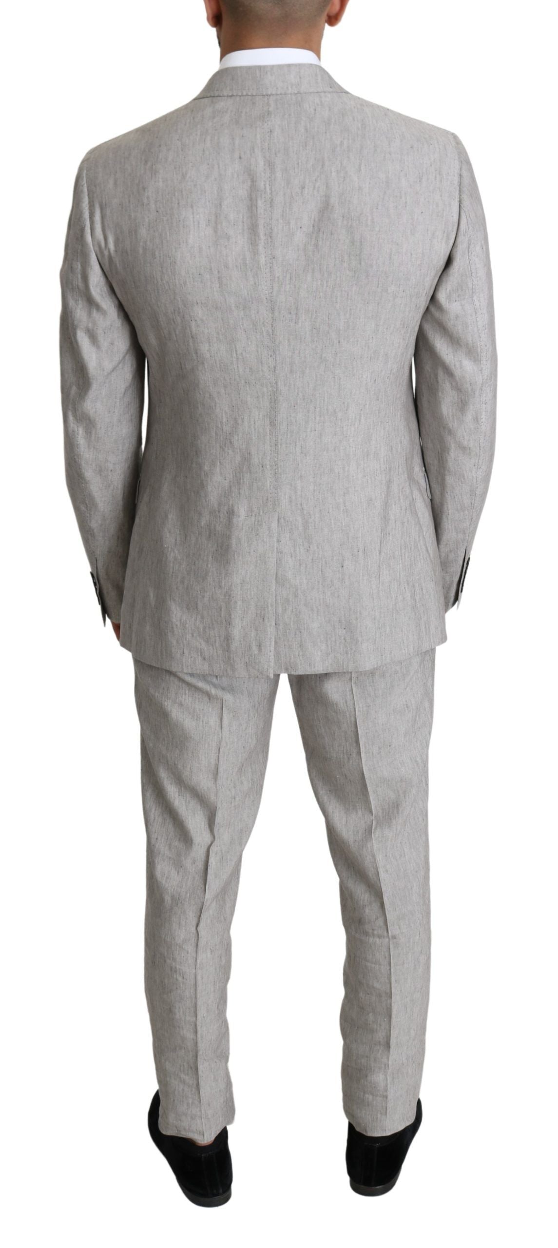 Elegant Slim Fit Gray Linen-Silk Suit