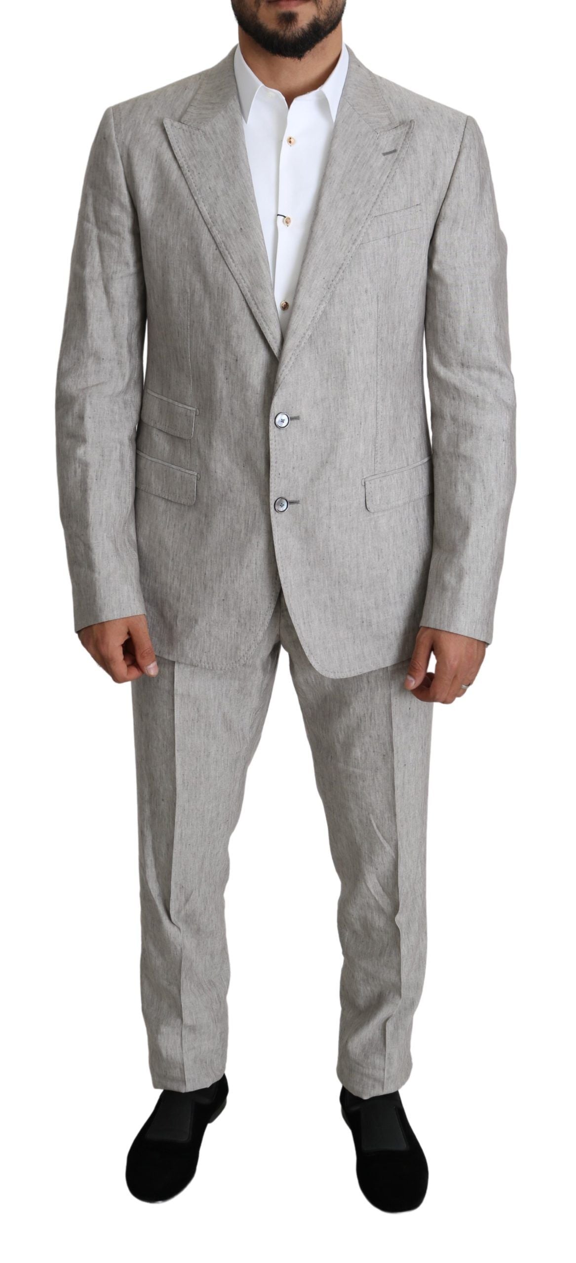 Elegant Slim Fit Gray Linen-Silk Suit