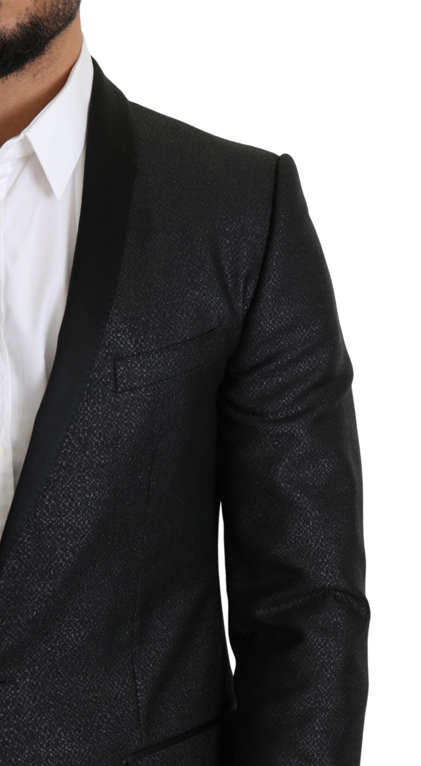 Elegant Black Jacquard Slim Fit Blazer