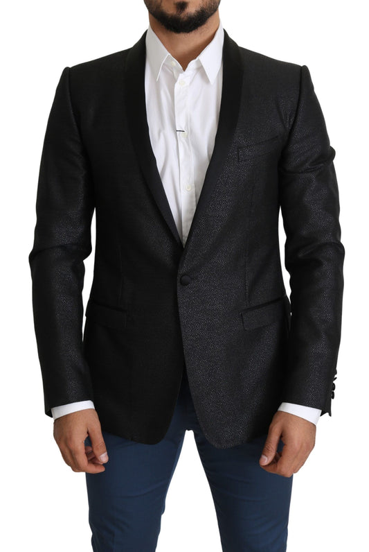 Elegant Black Jacquard Slim Fit Blazer