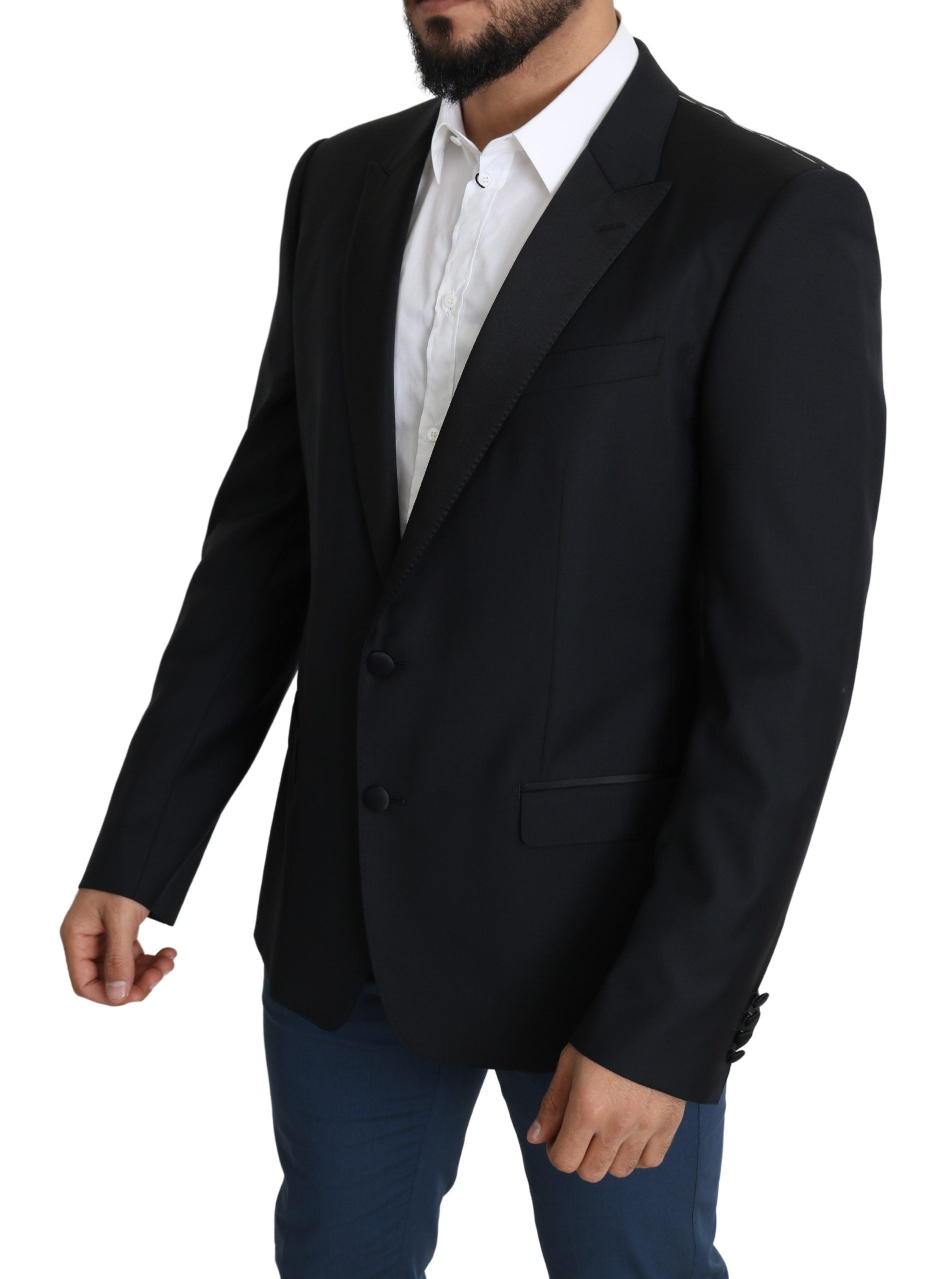 Elegant Black Virgin Wool Silk Blend Blazer