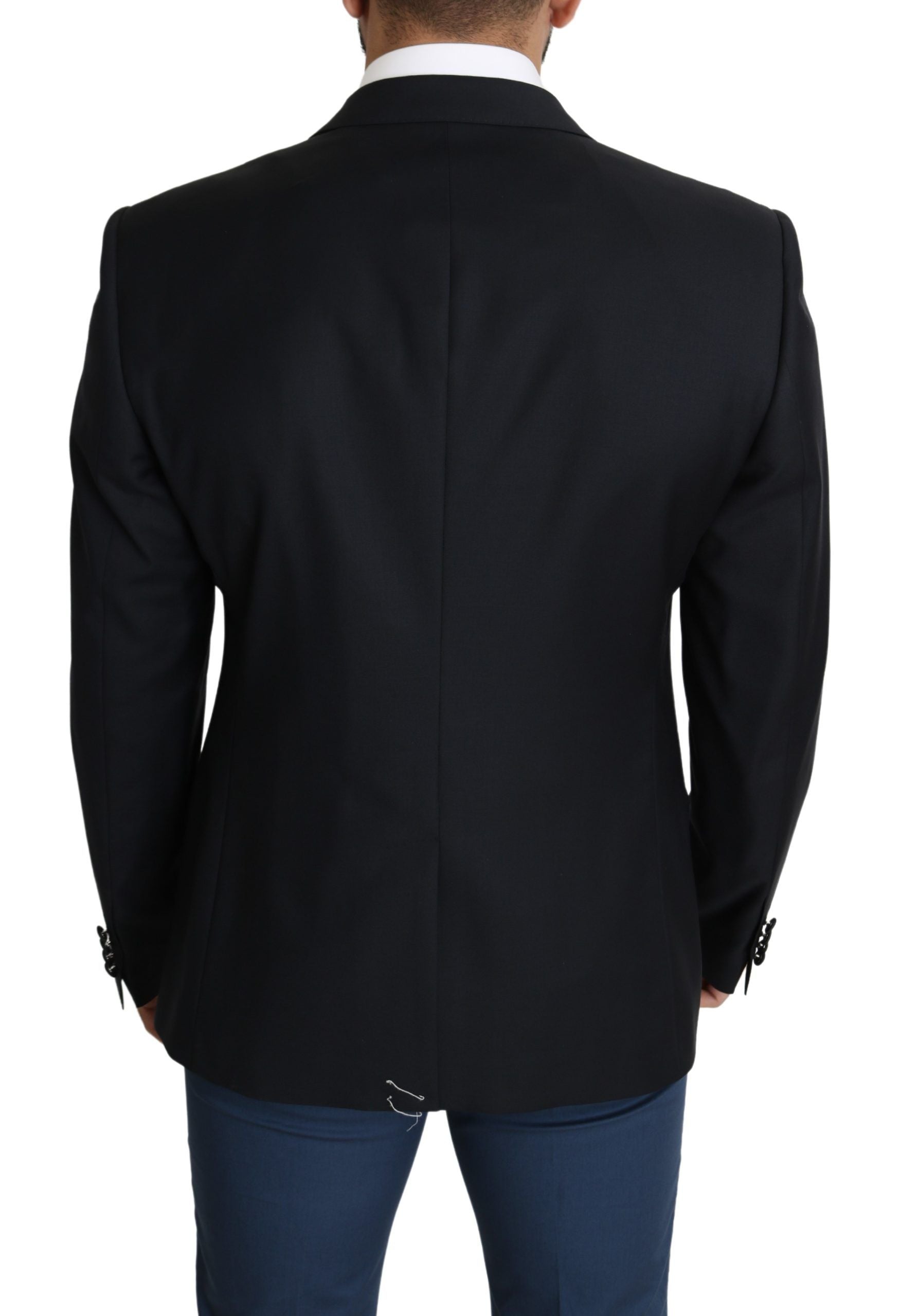 Elegant Black Virgin Wool Silk Blend Blazer