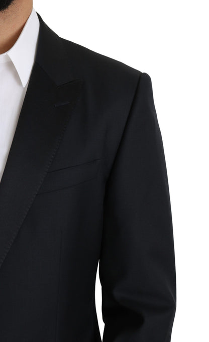 Elegant Black Virgin Wool Silk Blend Blazer