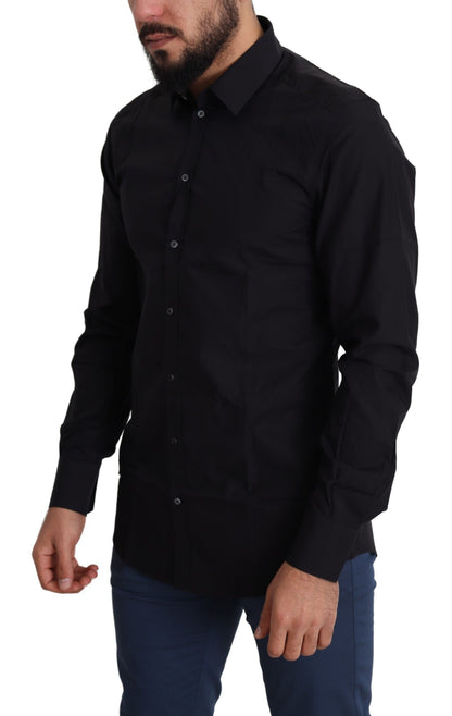 Sleek Black Cotton Dress Shirt